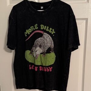 Black Graphic T-Shirt with Possum Design